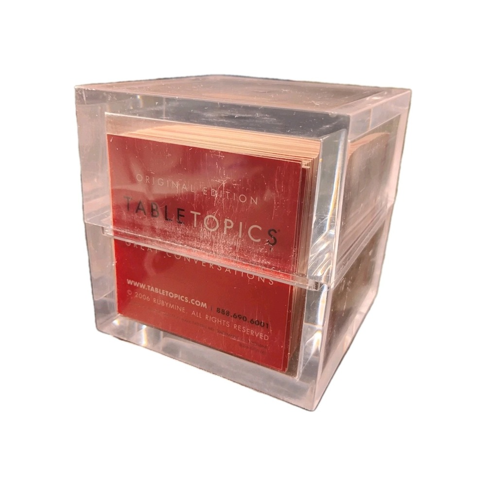 Vtg TableTopics Questions to Start Great Convos Cards  2006 Clear Acrylic o.g.